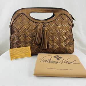 NWOT!! Patricia Nash Bronze/Metallic Leather Braided Stitch Clutch/Crossbody